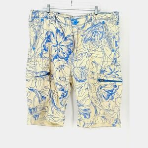 Jet Lag Vintage Y2K Mens Floral Cargo Shorts Blue Cream Long Baggy 42 Skater Par